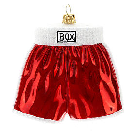 Blown glass Christmas ornament, boxing shorts