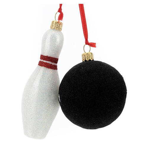 Bowling ball and pin Christmas tree decoration in blown glass 4