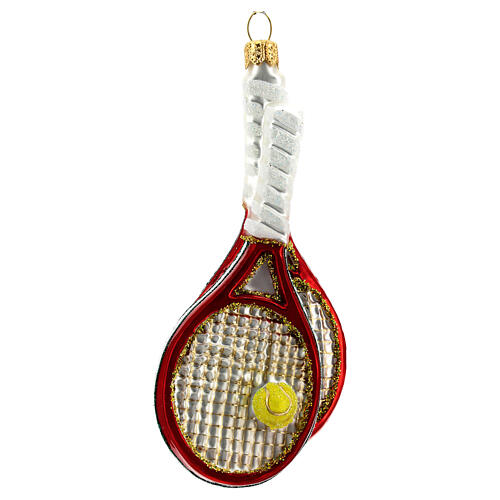 Tennis racket and ball Christmas tree decoration in blown glass 1