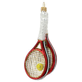 Blown glass Christmas ornament, tennis rackets and ball