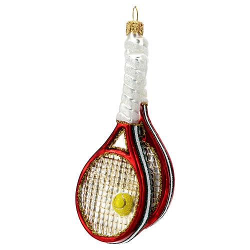 Blown glass Christmas ornament, tennis rackets and ball 3