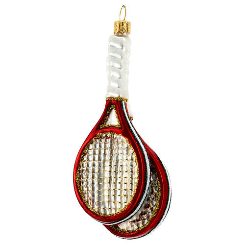 Blown glass Christmas ornament, tennis rackets and ball 5