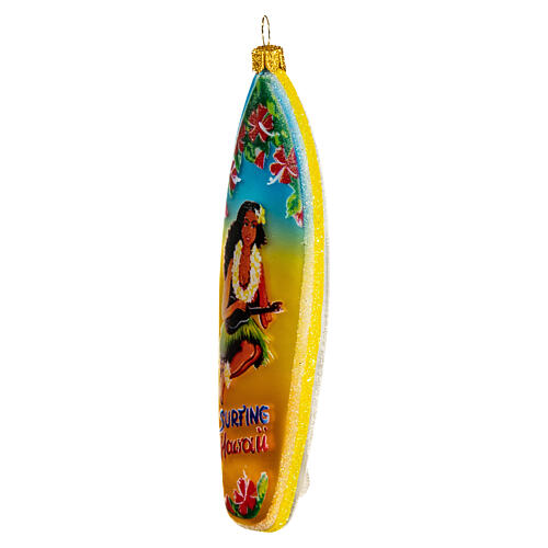 Blown glass Christmas ornament, surfboard 3