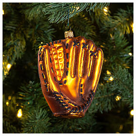 Baseball glove tree decoration in blown glass