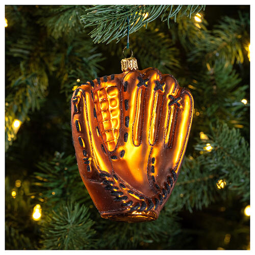 Blown glass Christmas ornament, baseball glove 2