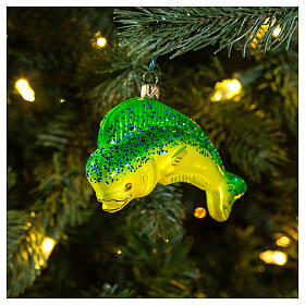 Dourado-do-mar enfeite vidro soprado para árvore Natal.