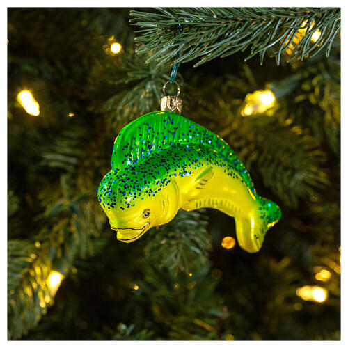 Dourado-do-mar enfeite vidro soprado para árvore Natal. 2