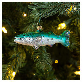 Blown glass Christmas ornament, great barracuda