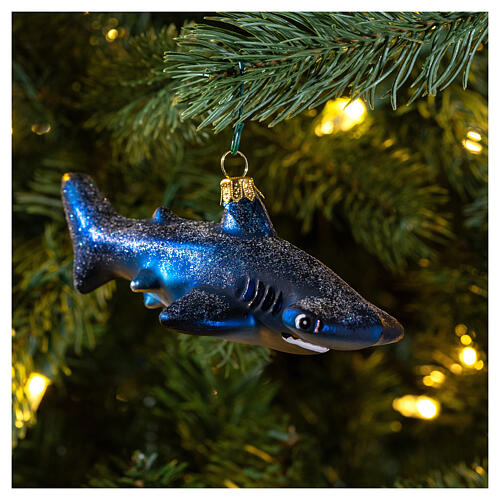 Blown glass Christmas ornament, hammerhead shark 2