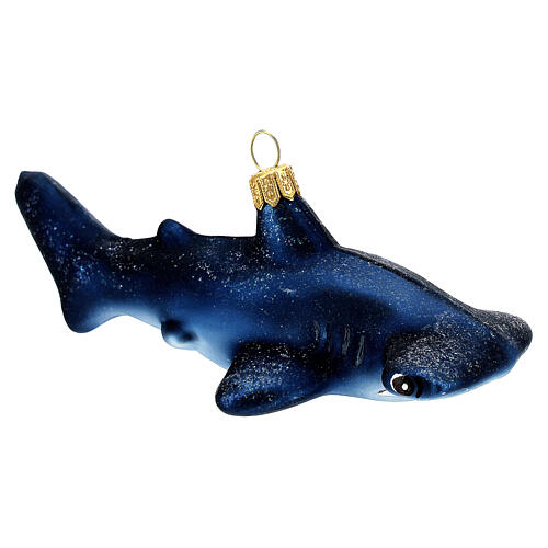 Blown glass Christmas ornament, hammerhead shark 3