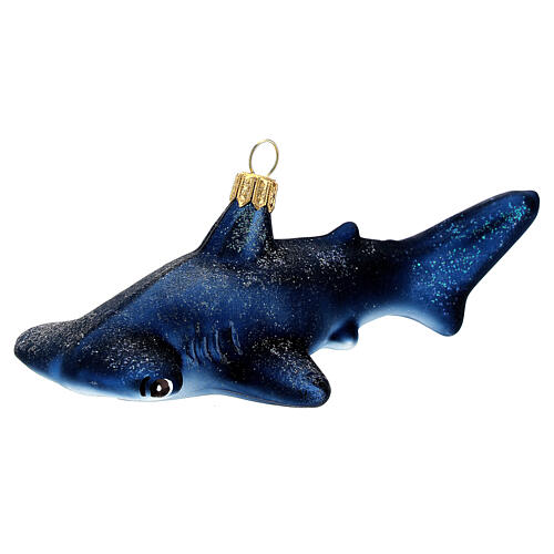 Blown glass Christmas ornament, hammerhead shark 4