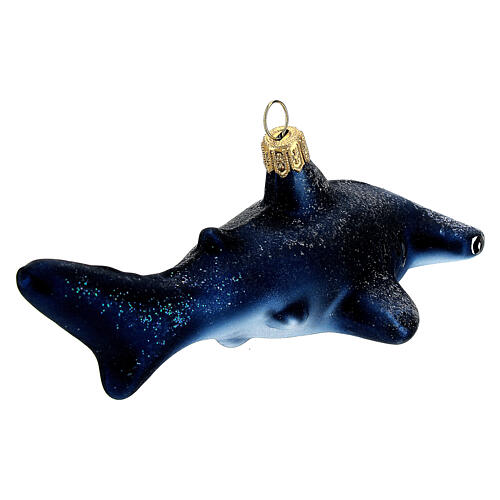 Blown glass Christmas ornament, hammerhead shark 5