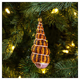 Blown glass Christmas ornament, conch shell horn