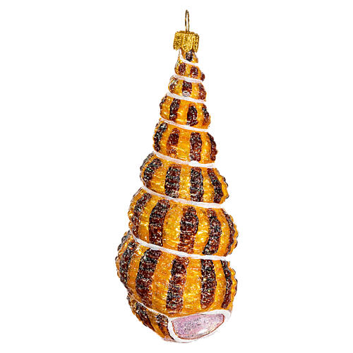 Blown glass Christmas ornament, conch shell horn 1