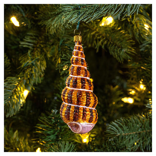 Blown glass Christmas ornament, conch shell horn 2