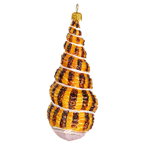 Blown glass Christmas ornament, conch shell horn 3