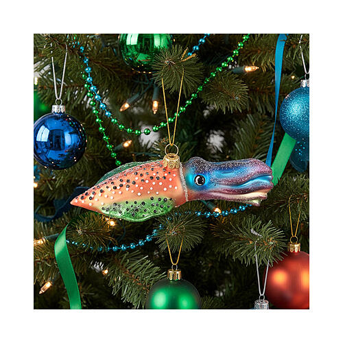 Tintenfisch, Weihnachtsbaumschmuck aus mundgeblasenem Glas 2