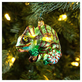 Blown glass Christmas ornament, chameleon