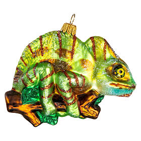 Blown glass Christmas ornament, chameleon