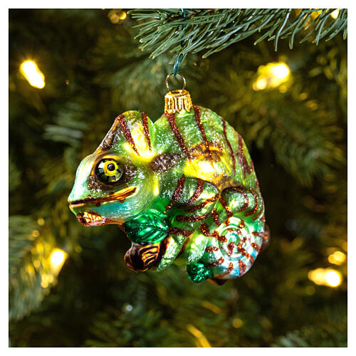 Blown glass Christmas ornament, chameleon 2