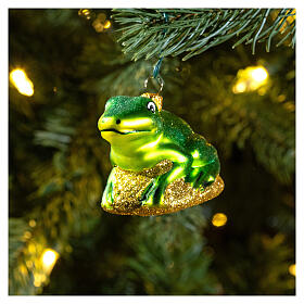 Blown glass Christmas ornament, frog