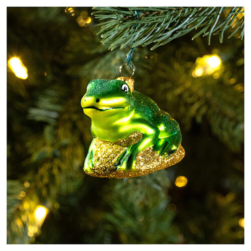 Blown glass Christmas ornament, frog 2