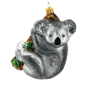 Blown glass Christmas ornament, koala on tree