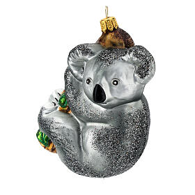 Blown glass Christmas ornament, koala on tree