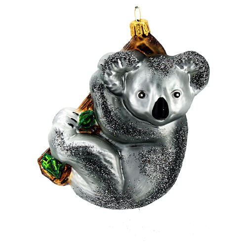 Blown glass Christmas ornament, koala on tree 1