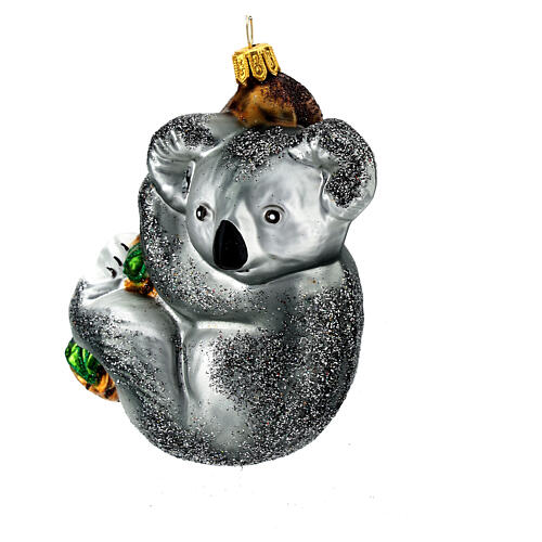 Blown glass Christmas ornament, koala on tree 3