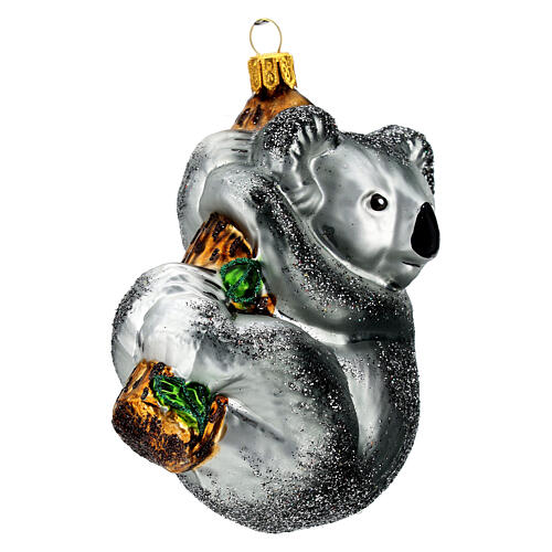 Blown glass Christmas ornament, koala on tree 4
