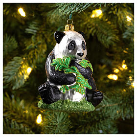 Blown glass Christmas ornament, panda