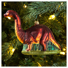 Blown glass Christmas ornament, brontosaurus