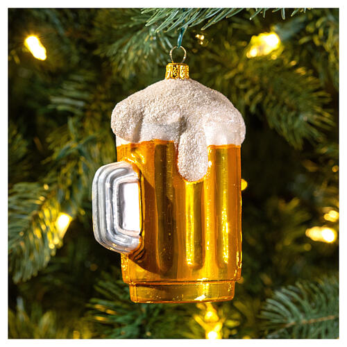 Caña cerveza decoración árbol Navidad vidrio soplado 2