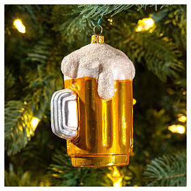 Caneca de cerveja enfeite vidro soprado para árvore Natal