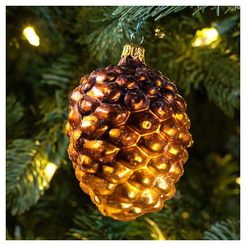 Golden pinecone blown glass Christmas tree decoration 2