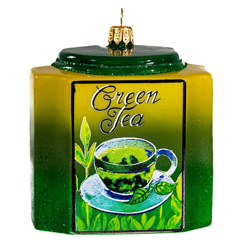 Frasco de chá verde enfeite vidro soprado para árvore Natal 1