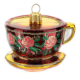 Tasse de thé décorée verre soufflé décoration sapin Noël