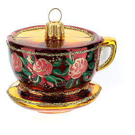 Blown glass Christmas ornament, ornate tea cup
