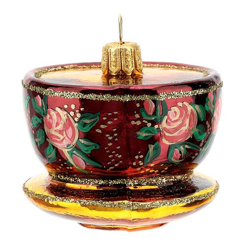 Blown glass Christmas ornament, ornate tea cup 4