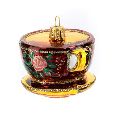 Blown glass Christmas ornament, ornate tea cup 5