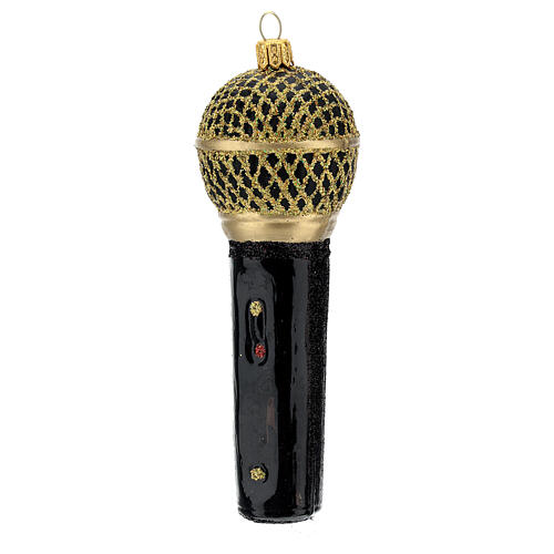 Schwarzes Mikrophon, Weihnachtsbaumschmuck aus mundgeblasenem Glas 2