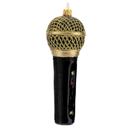 Schwarzes Mikrophon, Weihnachtsbaumschmuck aus mundgeblasenem Glas 3