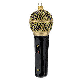 Blown glass ornaments: Blown glass Christmas ornament, microphone in black gold