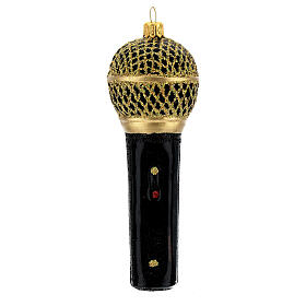 Blown glass Christmas ornament, microphone in black gold