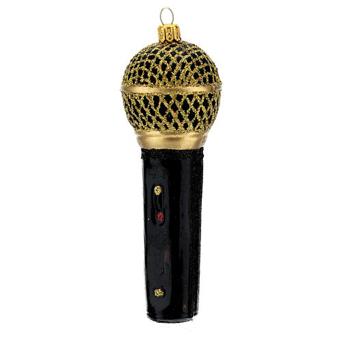 Blown glass Christmas ornament, microphone in black gold 3