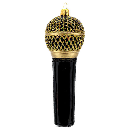 Blown glass Christmas ornament, microphone in black gold 5