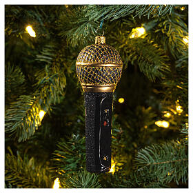 Microfono nero oro vetro soffiato albero Natale