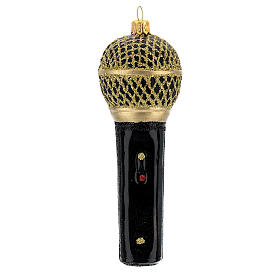 Mikrofon czarny złoty szkło dmuchane na choinkę