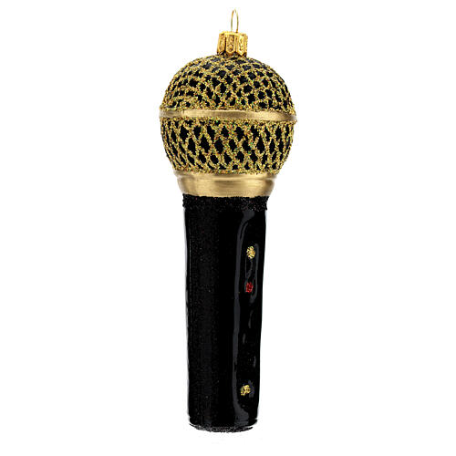 Microfone preto e ouro enfeite vidro soprado para árvore Natal 4
